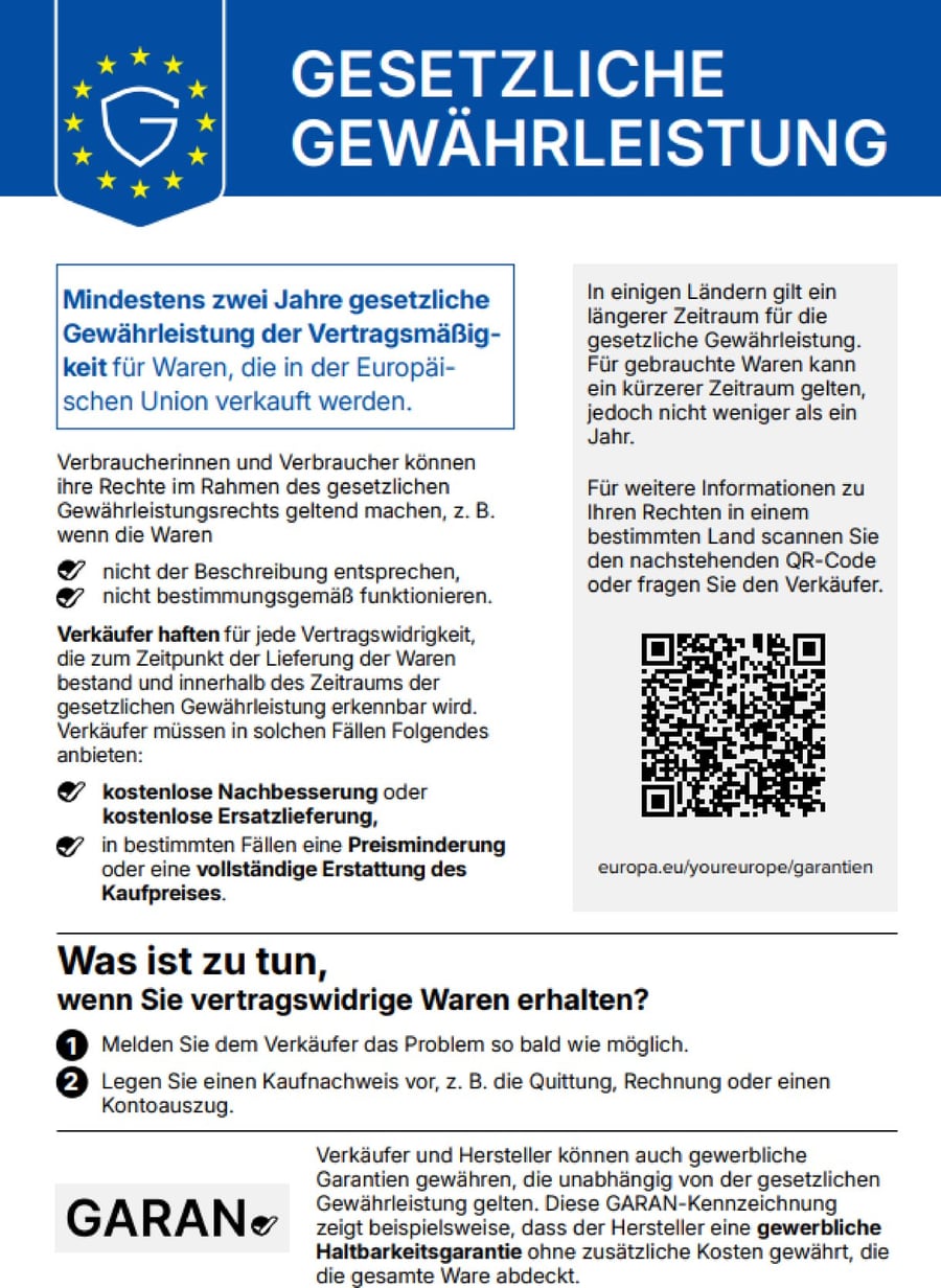 Gesetzliche Gewährleistung – harmonisierte Mitteilung der Europäischen Union